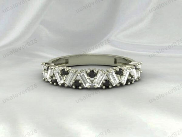 Black Onyx Half Eternity Gemstone Women Ring Band 925 Sterling Silver Jewelry