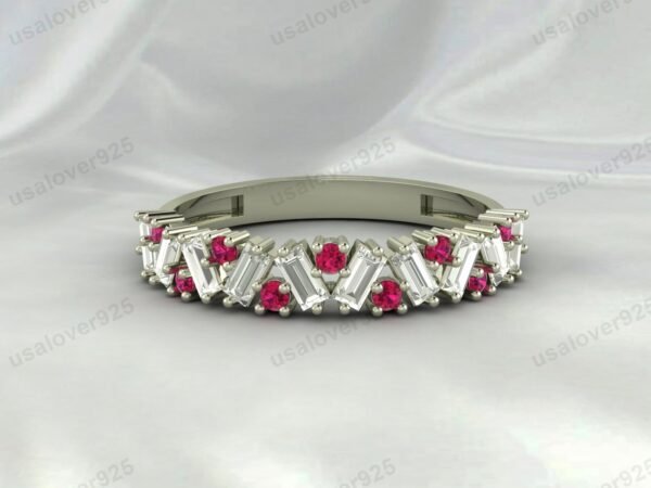 Ruby Half Eternity Gemstone Women Ring Band 925 Sterling Silver Jewelry - Image 3