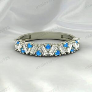 Topaz Half Eternity Gemstone Women Ring Band 925 Sterling Silver Jewelry