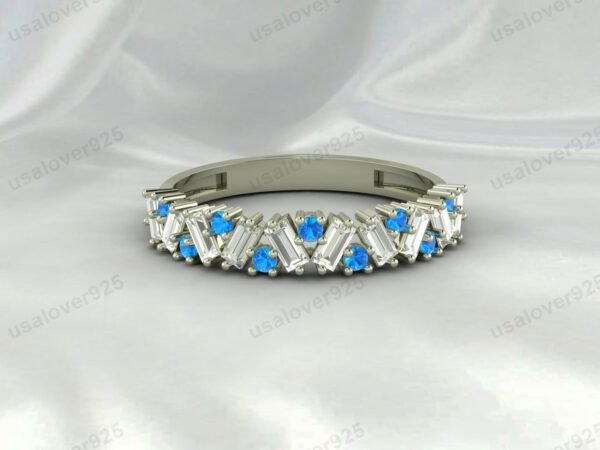 Topaz Half Eternity Gemstone Women Ring Band 925 Sterling Silver Jewelry