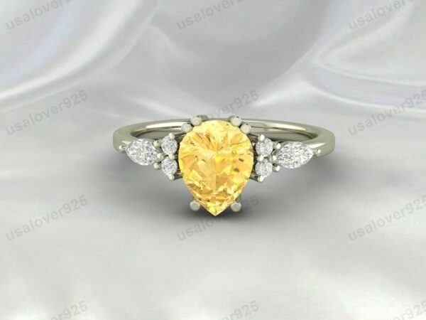 Citrine Pear Gemstone Solitaire Women Ring 925 Sterling Silver Jewelry - Image 3