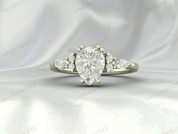 CZ Diamond Pear Gemstone Solitaire Women Ring 925 Sterling Silver Jewelry - Image 3