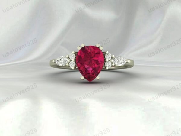 Ruby Pear Gemstone Solitaire Women Ring 925 Sterling Silver Jewelry - Image 3