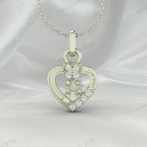 Heart Shape CZ Diamond Stone Pendant, 925 Sterling Silver Necklace Jewelry