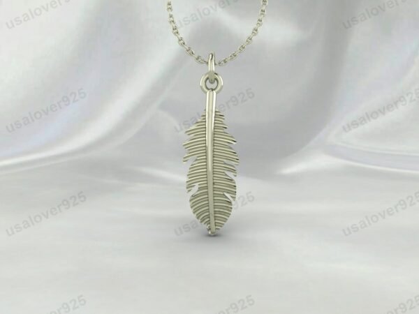 Feather Unique Design Unisex Pendant, 925 Sterling Silver Necklace Jewelry - Image 3