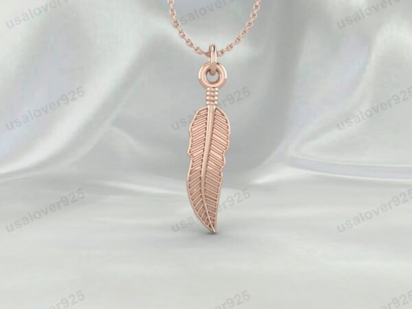 Feather Unique Design Unisex Pendant, 925 Sterling Silver Necklace Jewelry - Image 3