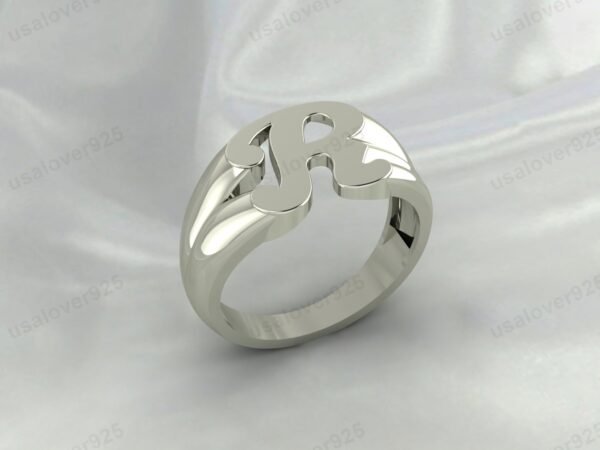 R Alphabet Design 925 Sterling Silver Simple Handmade Unisex Signet Ring Jewelry - Image 3