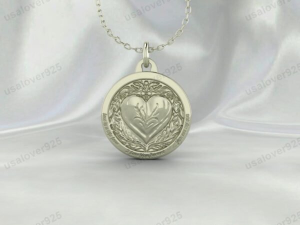 Coin Heart Shape Unique Pendant, 925 Sterling Silver Necklace Jewelry - Image 3