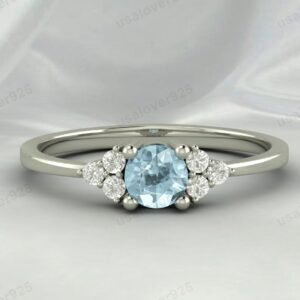 Natural Aquamarine Gemstone Solitaire Women Ring 925 Sterling Silver Jewelry