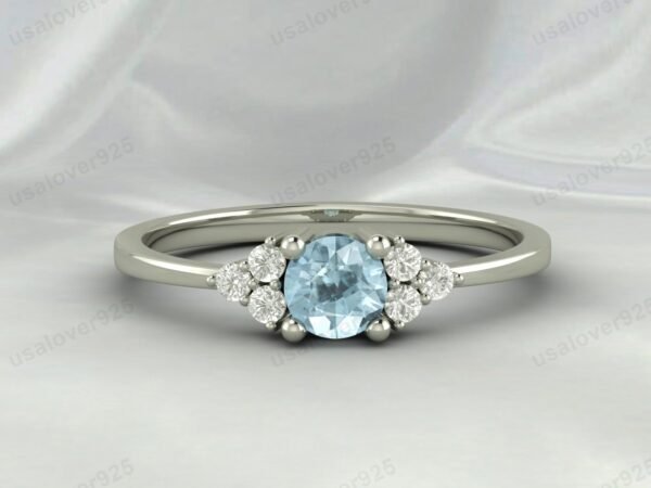 Natural Aquamarine Gemstone Solitaire Women Ring 925 Sterling Silver Jewelry
