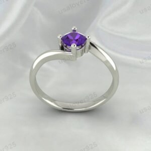 Amethyst Gemstone Solitaire Women Ring, 925 Sterling Silver Jewelry