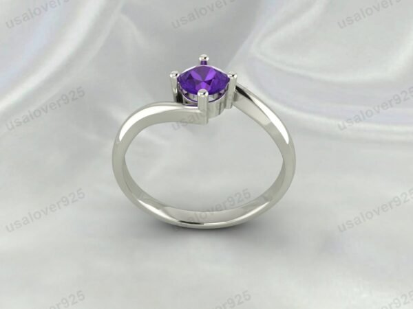 Amethyst Gemstone Solitaire Women Ring, 925 Sterling Silver Jewelry