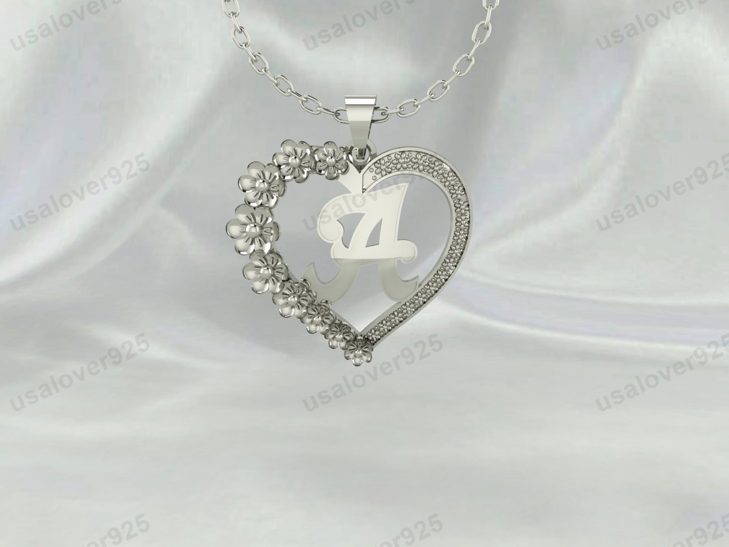 Heart Shape A Alphabate Unique Design Unisex Pendant, 925 Sterling Silver Necklace Jewelry