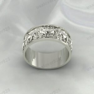 Unique Lion Design Unisex Band, 925 Sterling Silver Ring Jewelry