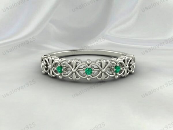 Emerald Art Deco Women’s Ring – 925 Sterling Silver Gemstone Jewelry - Image 3