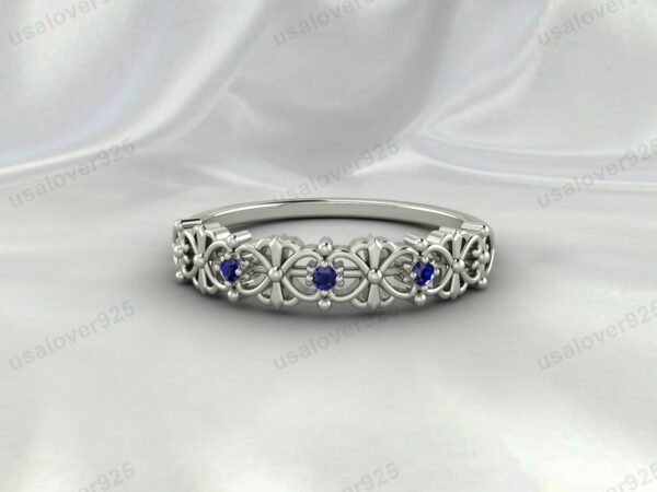 Blue Sapphire Art Deco Women’s Ring – 925 Sterling Silver Gemstone Jewelry - Image 3