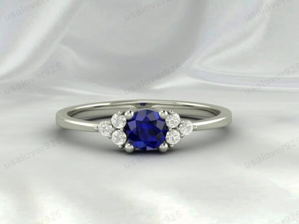 Blue Sapphire Gemstone Solitaire Women Ring 925 Sterling Silver Jewelry - Image 2