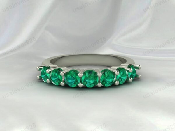 Unique Green Emerald Half Eternity Women Ring, 925 Sterling Silver Jewelry - Image 3