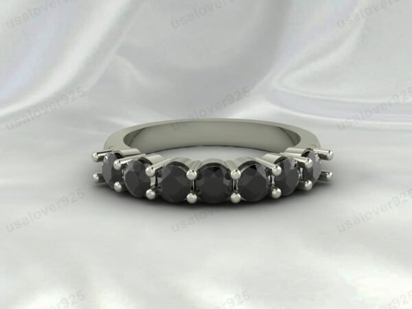 Black Onyx Gemstone Half Eternity Women Ring, 925 Sterling Silver Jewelry - Image 2