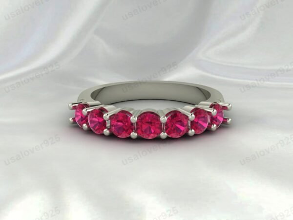 Natural Pink Ruby Gemstone Half Eternity Women Ring, 925 Sterling Silver Jewelry