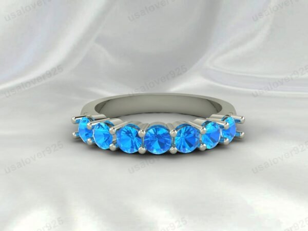 Blue Topaz Gemstone Half Eternity Women Ring, 925 Sterling Silver Jewelry
