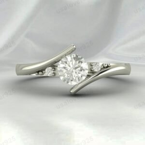 CZ Diamond Gemstone Solitaire Women Ring 925 Sterling Silver Jewelry