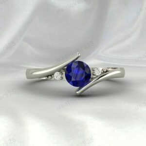 Blue Sapphire Gemstone Solitaire Women Ring 925 Sterling Silver Jewelry