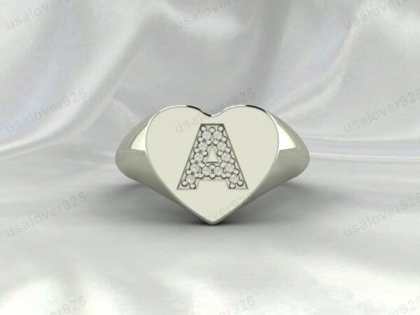 A Alphabate CZ Diamond Stone 925 Sterling Silver Mens Signet Ring Jewelry - Image 5