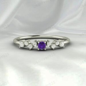 Amethyst Round Gemstone Eternity Women Ring 925 Sterling Silver Jewelry