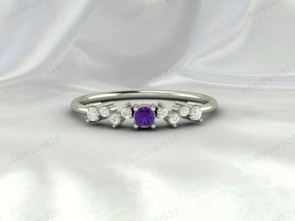Amethyst Round Gemstone Eternity Women Ring 925 Sterling Silver Jewelry