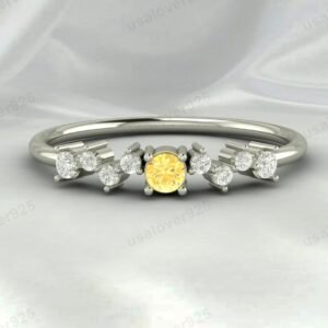 Citrine Round Gemstone Eternity Women Ring 925 Sterling Silver Jewelry