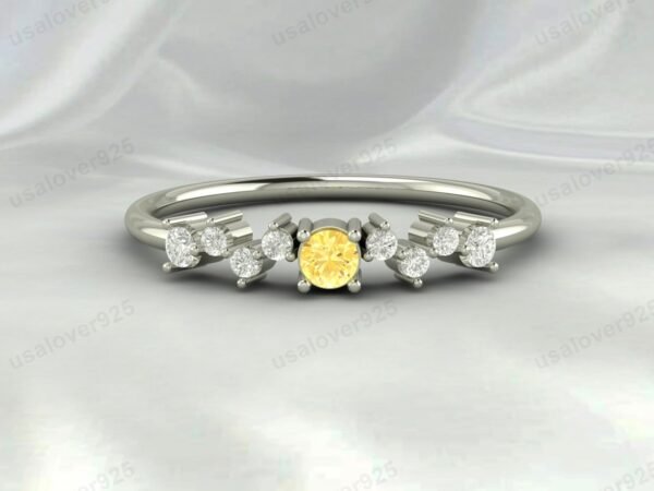 Citrine Round Gemstone Eternity Women Ring 925 Sterling Silver Jewelry