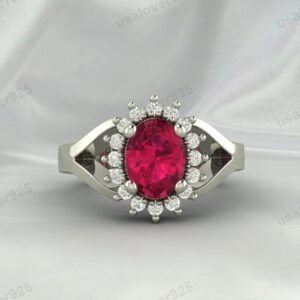 Ruby Oval Gemstone Women Ring 925 Sterling Silver Jewelry