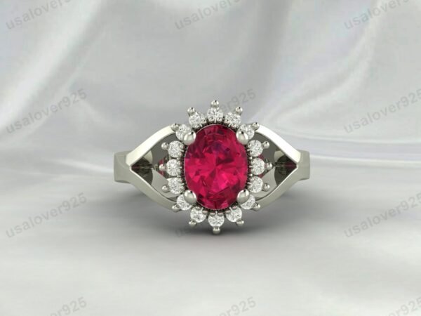 Ruby Oval Gemstone Women Ring 925 Sterling Silver Jewelry