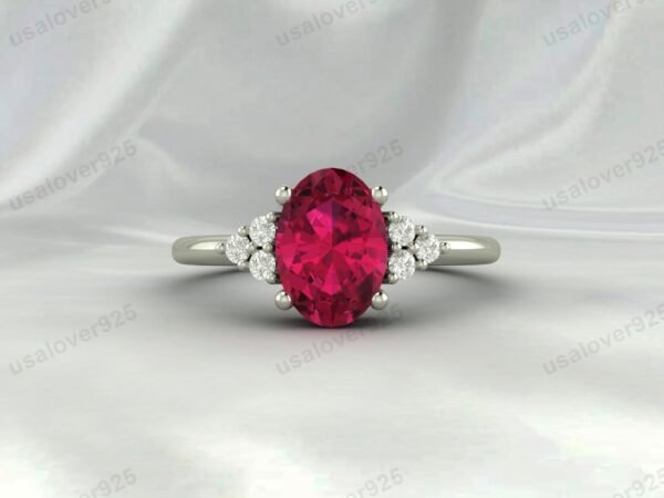 Ruby Pink & CZ Diamond Gemstone Women Ring 925 Sterling Silver Jewelry - Image 3