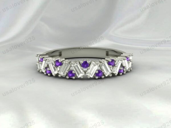 Amethyst Half Eternity Gemstone Women Ring Band 925 Sterling Silver Jewelry - Image 2