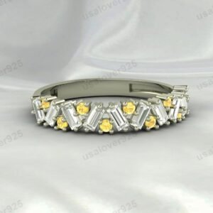 Citrine Half Eternity Gemstone Women Ring Band 925 Sterling Silver Jewelry
