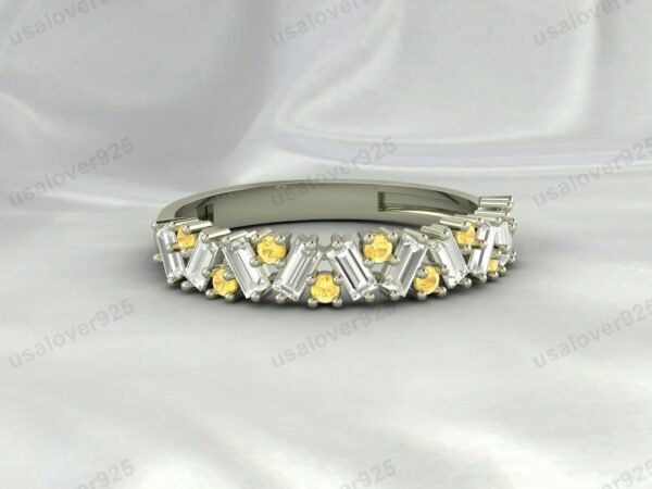 Citrine Half Eternity Gemstone Women Ring Band 925 Sterling Silver Jewelry