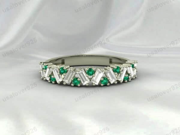 Emerald Half Eternity Gemstone Women Ring Band 925 Sterling Silver Jewelry - Image 2