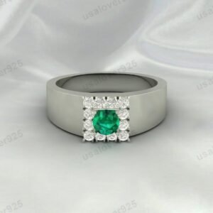 Emerald Gemstone Solitaire Women Ring 925 Sterling Silver Jewelry