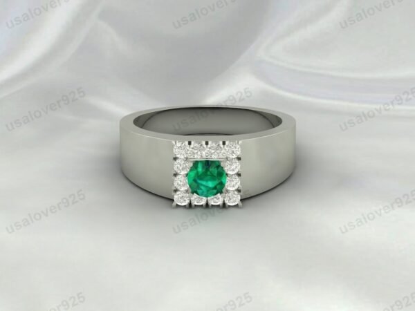 Emerald Gemstone Solitaire Women Ring 925 Sterling Silver Jewelry