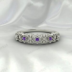 Amethyst Gemstone Art Deco Women Ring, 925 Sterling Silver Jewelry