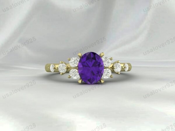 925 Sterling Silver Amethyst Oval Ring – Vintage Art Deco Jewelry for Women
