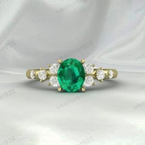 925 Sterling Silver Emerald Oval Art Deco Ring – Vintage-Inspired Jewelry for Women