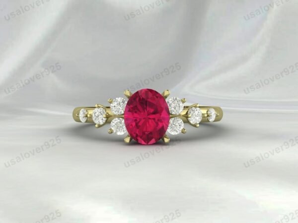 Vintage Art Deco Ruby Oval Ring – Women’s 925 Sterling Silver Jewelry - Image 2