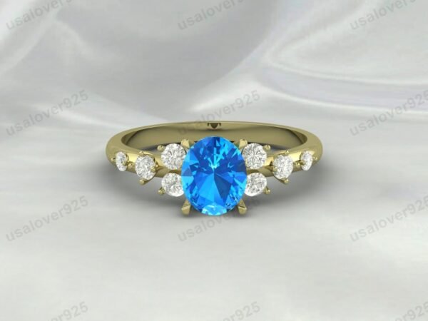 Vintage Art Deco Blue Topaz Oval Ring – Women’s 925 Sterling Silver Jewelry - Image 2