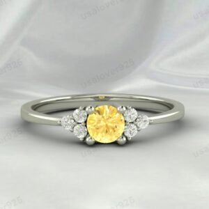 Citrine Yellow Gemstone Solitaire Women Ring 925 Sterling Silver Jewelry