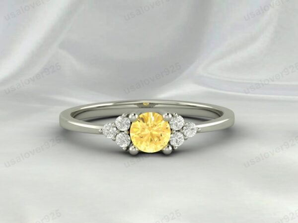 Citrine Yellow Gemstone Solitaire Women Ring 925 Sterling Silver Jewelry