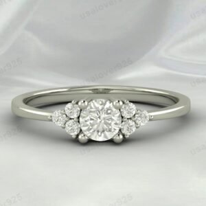 CZ Diamond Gemstone Solitaire Women Ring 925 Sterling Silver Jewelry