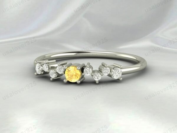 Citrine Round Gemstone Eternity Women Ring 925 Sterling Silver Jewelry - Image 2